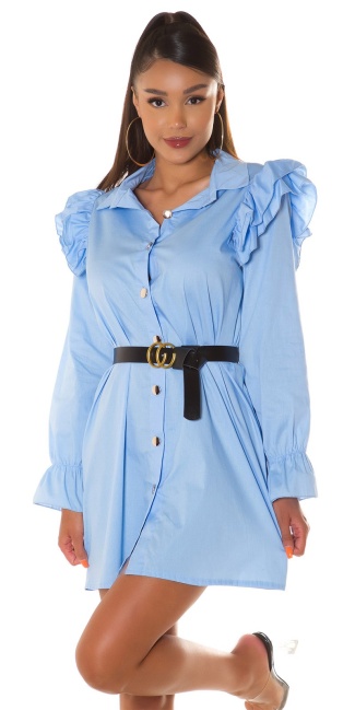 blouse jurk met riem blauw